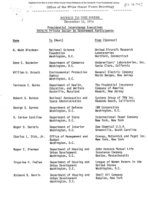 Presidential Interchange Executives, 1974/75 Private Sector to Government Participants, 1974/75 Government to Private Sector Participants [Meeting Attendee List]