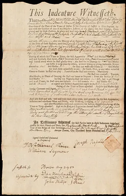 Sarah Freland indentured to apprentice with Joseph Russell of Boston, 13 July 1753