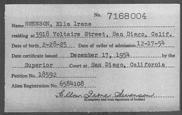 Swenson, Ella Irene - 1954