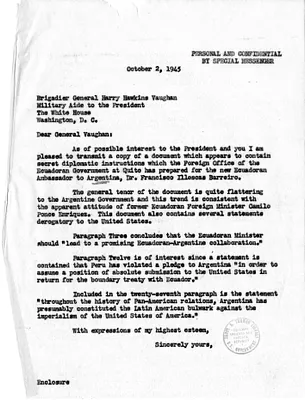 Memorandum from J. Edgar Hoover to Brigadier General Harry Vaughan