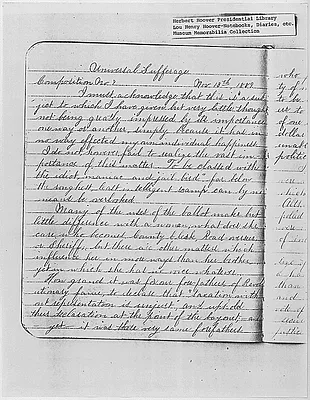 Schoolgirl essay of First Lady Lou Henry Hoover: "Universal Suffrage"