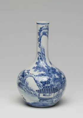 Bottle with Mountain and River Landscape