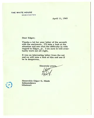 Letter from Harry S. Truman to Edgar Hinde