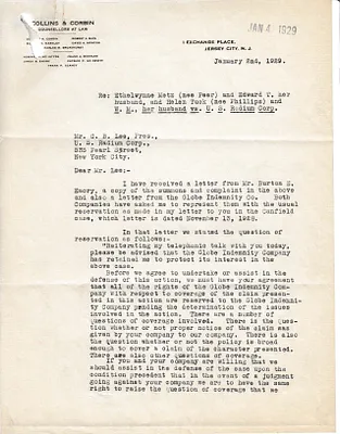 Letters Received to C.B. Lee, January 2, 1929