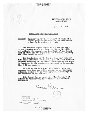 Memoranda from Secretary of State Dean Acheson and Secretary of Defense Louis Johnson to President Harry S. Truman with Related Material