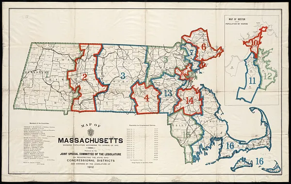 Map of Massachusetts showing population according to census of 1910