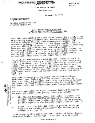 NSDD 156 United States Third World Food Aid: A "Food for Progress" Program