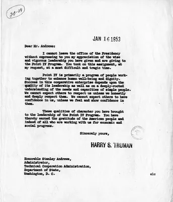 Letter from President Harry S. Truman to Stanley Andrews