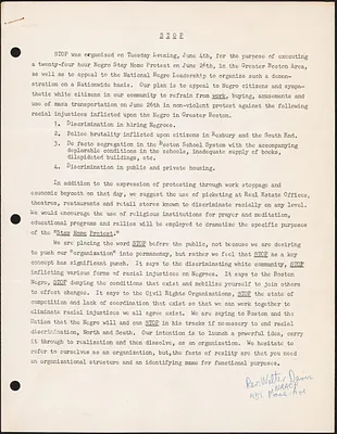 Information about “STOP”, a twenty-four hour Negro Stay Home Protest in the Greater Boston Area