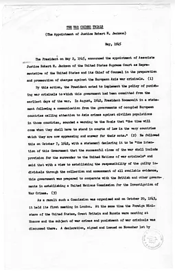 Memorandum, "The War Crimes Trials" with Attachments