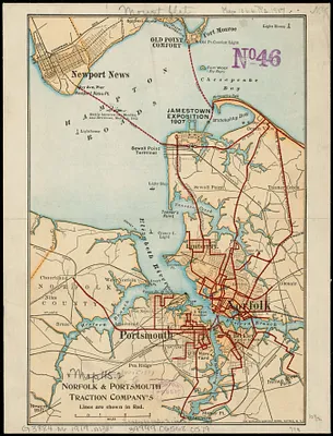 Norfolk & Portsmouth Traction Company's lines are shown in red