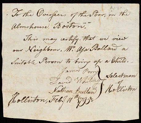 William Gorden indentured to apprentice with Asa Ballard of Holliston, 5 January 1795
