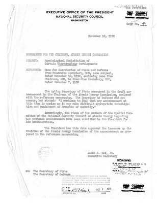 Memorandum from James Lay to the Chairman of the Atomic Energy Commission