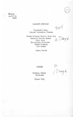 White House Luncheon and Dinner Menu