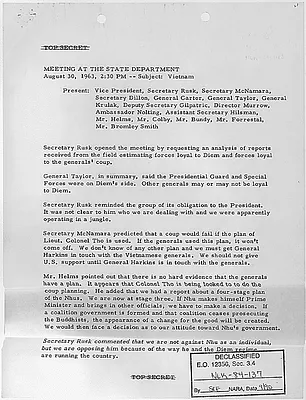 Meeting at the State Department August 30, 11963, 2:30 -- Subject: Vietnam.