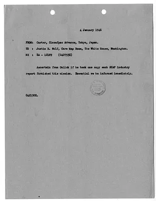 Cable from Lieutenant Colonel Gail Carter to Justin Wolf