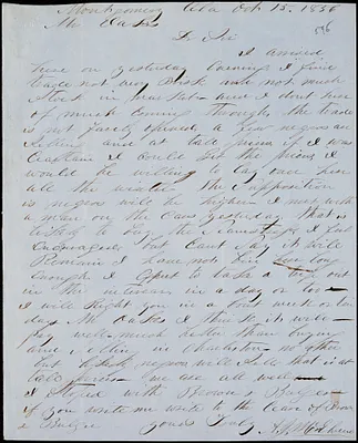 A. J. McElveen, Montgomery, Ala., autograph letter signed to Ziba B. Oakes, 15 October 1856