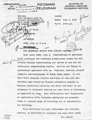 Telegram from John Winant to Secretary of State James Byrnes