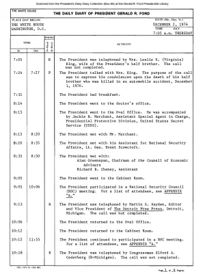 President Gerald R. Ford's Daily Diary, December 02, 1976