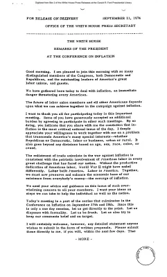 Remarks of the President at the Conference on Inflation [Ford Speech or Statement]