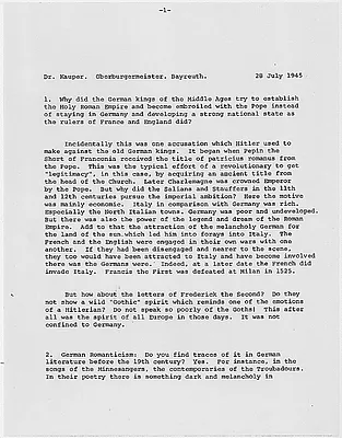 Dr. Kauper, Oberburgermeister of Bayreuth, interview notes (2 of 2)