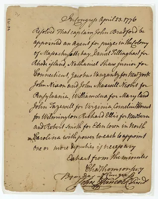 Document appointing Colonial Agents of the Continental Congress signed by John Hancock