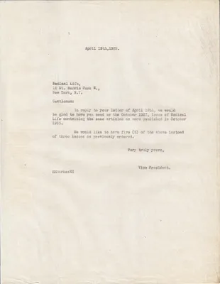 Letters Sent, April 19, 1929