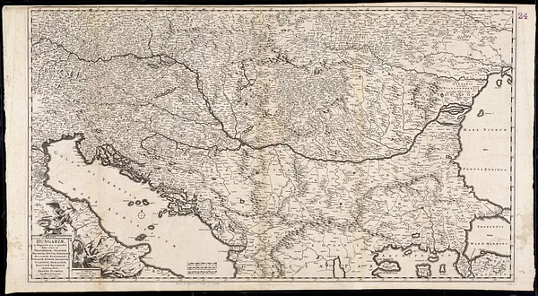Regni Hungariae, et regionum, quae ei quondam fuêre unitae, ut Transilvaniae, Valachiae, Moldaviae, Serviae, Romaniae, Bulgariae, Bessarabiae, Croatiae, Bosniae, Dalmatiae, Sclavoniae, Morlachiae, Ragusanae Reipublicae, maximaeq[ue] partis Danubii Fluminis, novissima delineatio