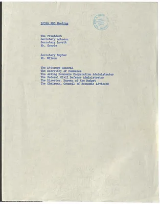 List of Attendees to the One Hundred and Fifth Meeting of the National Security Council