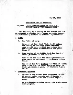 Memorandum from Acting Secretary of State Joseph Grew to President Harry S. Truman, Latest Opinion Trends in the United States