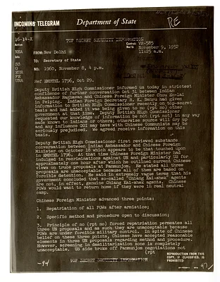 Telegram from Chester Bowles to Secretary of State Dean Acheson