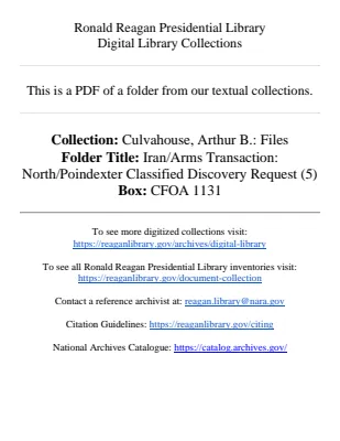 Iran/Arms Transaction: North/Poindexter Classified Discovery Request (5)