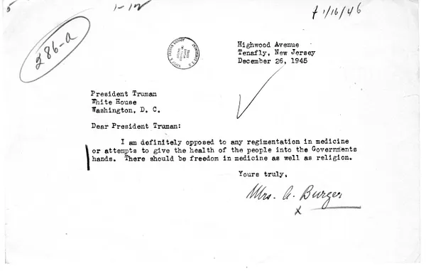 Letter from Mrs. A. Burger to President Harry S. Truman