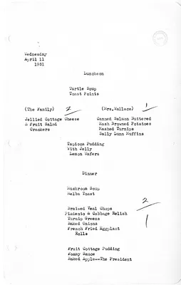 White House Luncheon and Dinner Menu