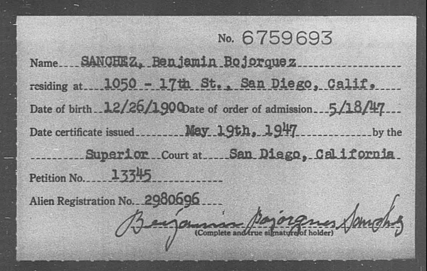 Sanchez, Benjamin Bojorquez - 1947