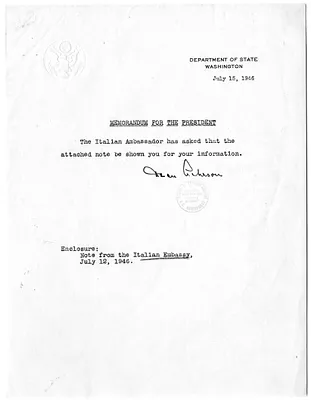 Memorandum from Dean Acheson to President Harry S. Truman, with Attachment