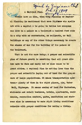 Speech by Judge Harry S. Truman, A Regional Plan, to the Engineers Club