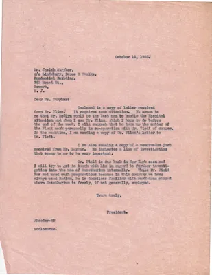 Letters Sent to Josiah Stryker, October 14, 1925