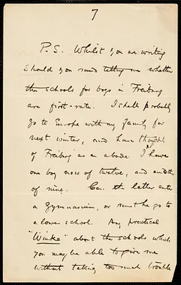 James, William, 1842-1910 fragment (postscript) of autograph letter signed to Hugo Münsterberg, [Cambridge], 21 February 1892