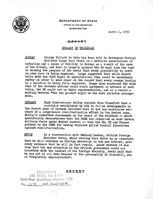 Memorandum, State Department Summary of Telegrams