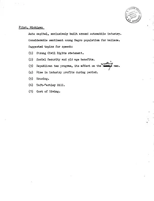 Memorandum on Speech for Flint, Michigan