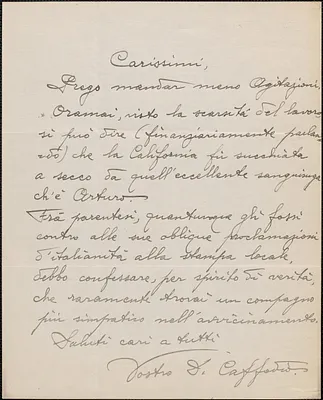 J. Caffodio autograph letter signed, in Italian, to Sacco-Vanzetti Defense Committee, [1920-1927]