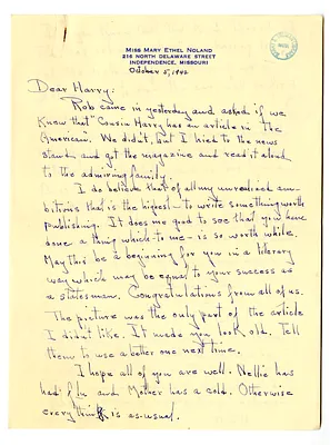 Letter from Mary Ethel Noland to Harry S. Truman