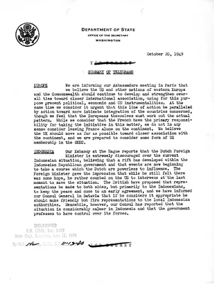 Memorandum, State Department Summary of Telegrams