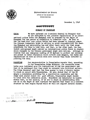Memorandum, State Department Summary of Telegrams