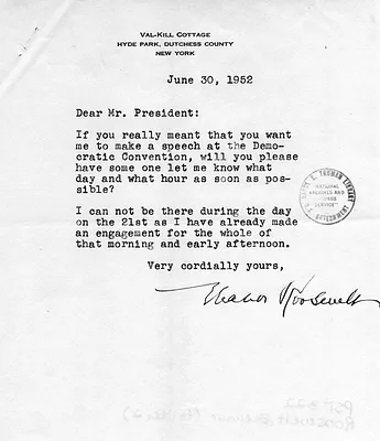 Letter from Eleanor Roosevelt to Harry S. Truman