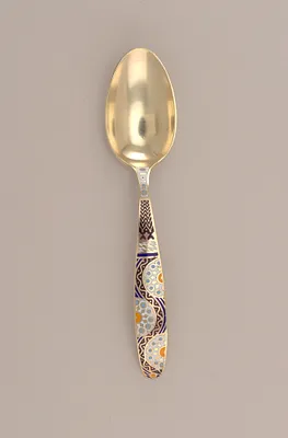 Pattern No. 375 Teaspoon with Geometric Enamel Handle