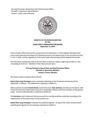 Board Meeting Minutes, September 2014