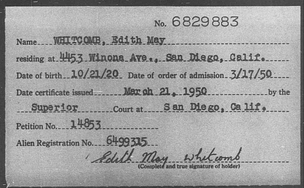 Whitcome, Edith May - 1950
