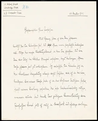 Jacoby, Günther, 1881-1969 autograph letter signed to Hugo Münsterberg, Worcester, Mass., 30 January 1911
